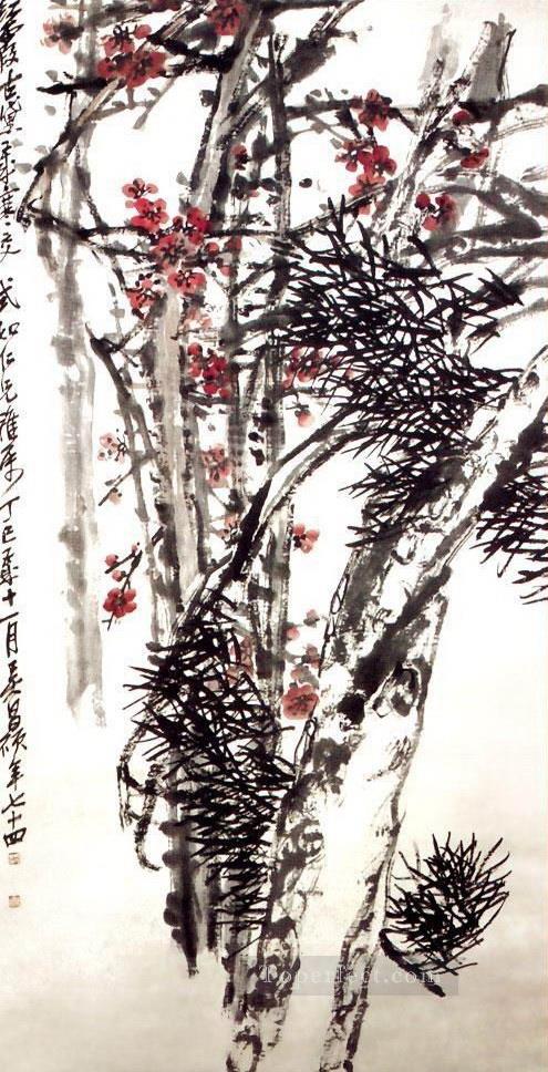 Pino Wu Cangshuo y flor de ciruelo en China tradicional Pintura al óleo